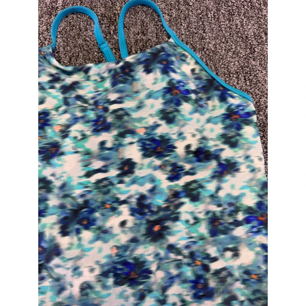 Athleta Girl Swimsuit Kids Blue Floral One Piece Adjustable Straps